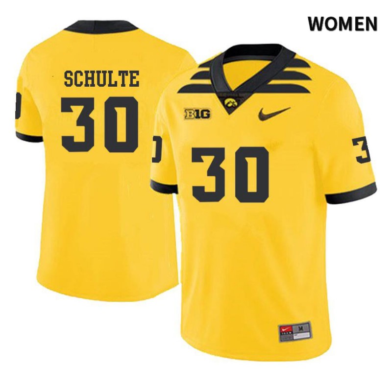 Women's Iowa Hawkeyes NCAA #30 Quinn Schulte Yellow Authentic Nike Alumni Stitched College Football Jersey UD34V05LW